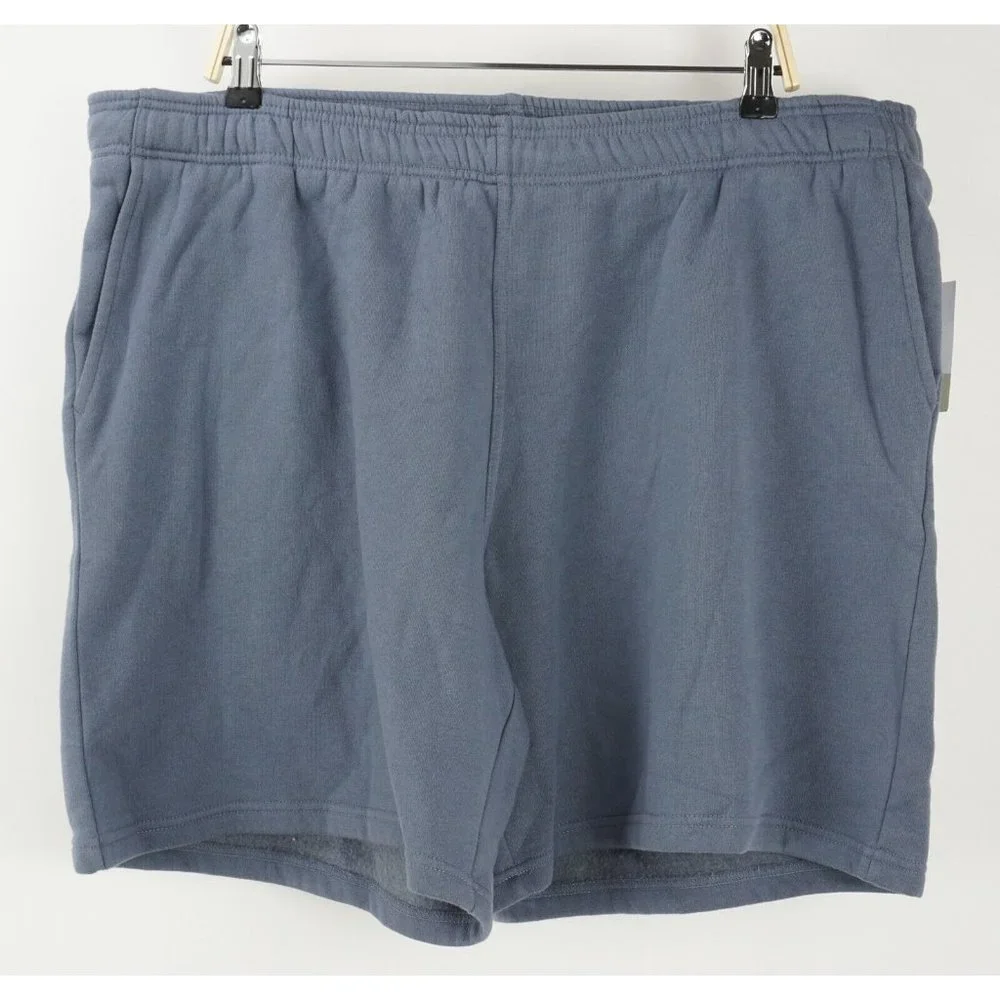 New BP Mens 2XL Knit Cotton Blue Fleece Lined Drawstring Adjustable Sweat Shorts
